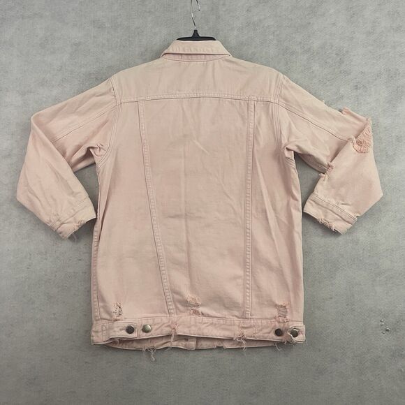 Hot & Delicious Denim Jacket Womens Size Small Pink OversizedDistressed ButtonUp - Picture 8 of 11